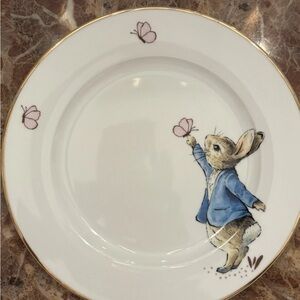 Charming Rabbit Design Plate with Gold Trim